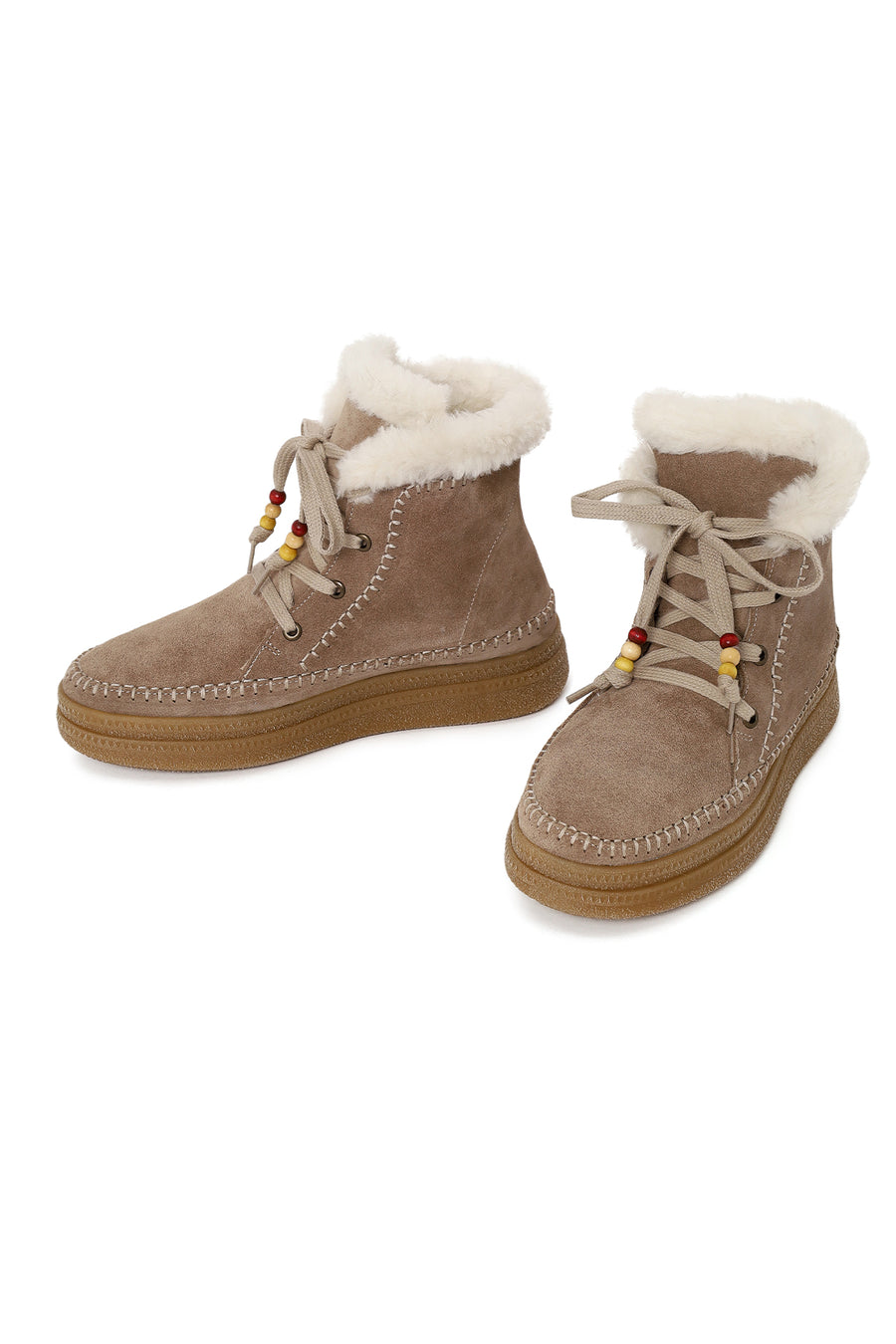 Woman Mink Lace-Up Thick-Soled Suede Teddy Boots