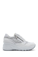 Women's White Wedge Heeled Lace-up Leather Sneaker | Derimod