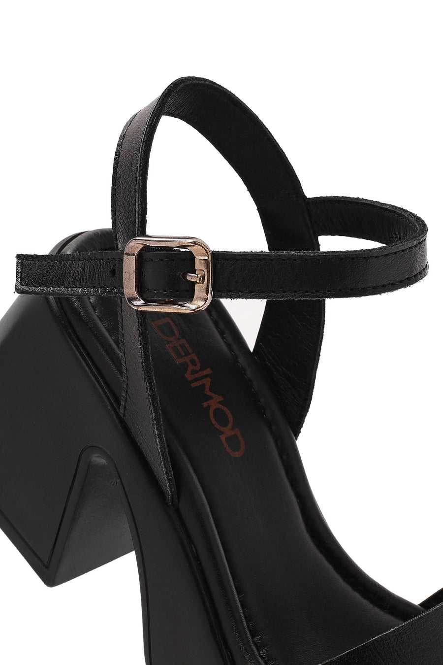 Women's Black Ankle Buckle Thick Heel Platform Leather Sandals