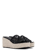 Women's Black Wedge Heeled Slippers | Derimod