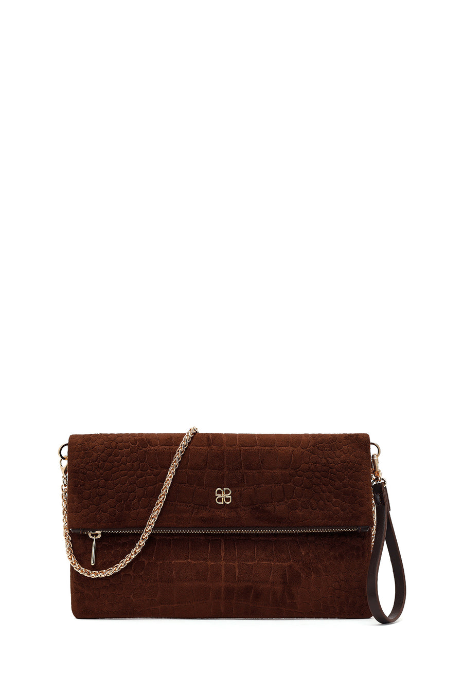 Woman Brown Printed Suede Clutch Bag with Long Chain Strap WB57001090 | Derimod