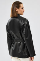 Adriana Women's Black Double Collar Leather Jacket | Derimod