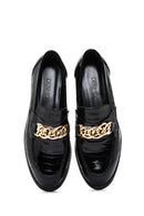 Women's Black Leather Crocodile Loafer | Derimod