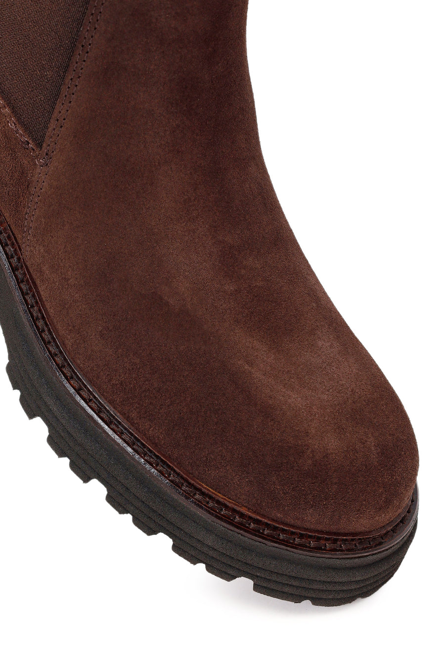 Woman Brown Thick-Soled Suede Chelsea Boots