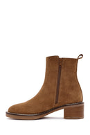 Women's Brown Zippered Thick Heel Suede Leather Boots | Derimod