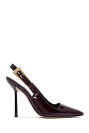 Women's Burgundy Buckled Slingback Heeled Patent Leather Shoes | Derimod