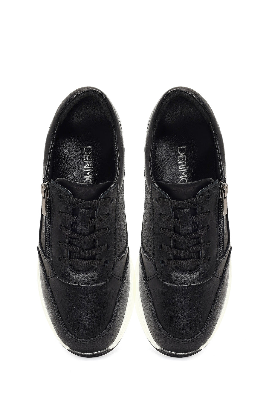 Kadın Siyah Bağcıklı Kalın Tabanlı Deri Sneaker