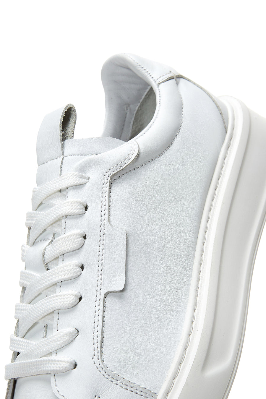 Erkek Beyaz Deri Kalın Tabanlı Sneaker