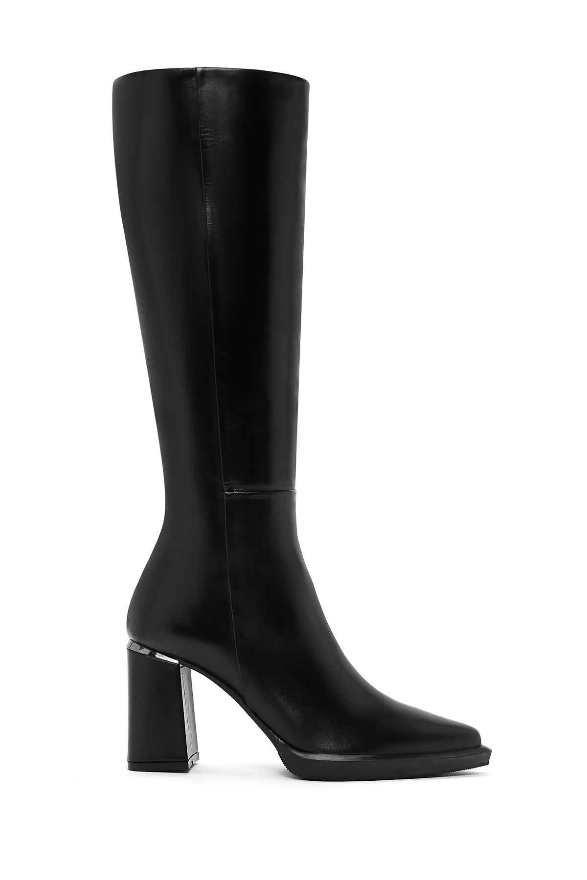 Kadın Siyah Topuklu Fermuarlı Klasik Deri Çizme 23WFD134918 | Derimod