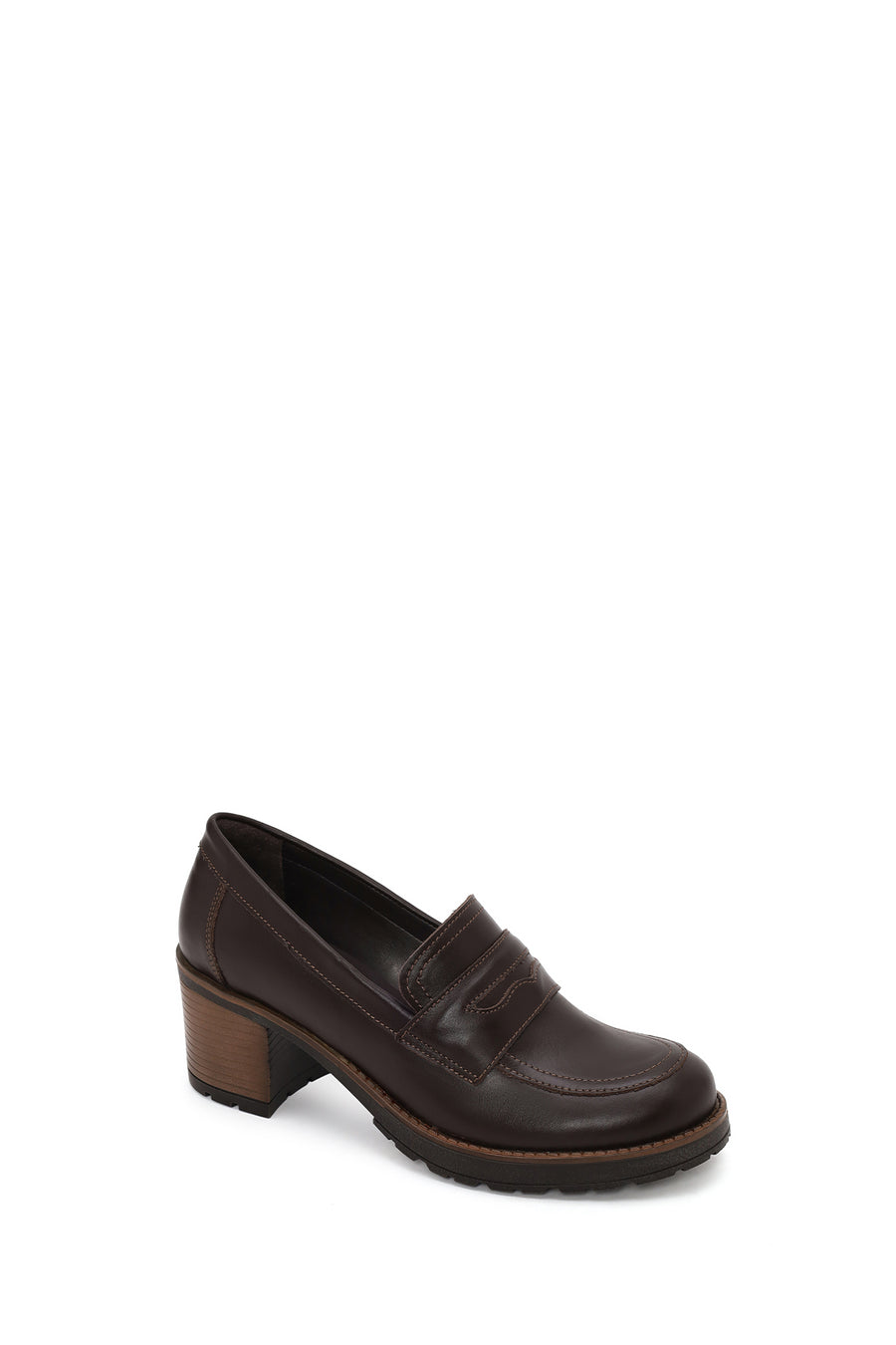 Woman Brown Chunky-Heel Leather Loafer