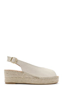 Women's Cream Ankle Buckle Wedge Heel Leather Espadrille Sandals | Derimod