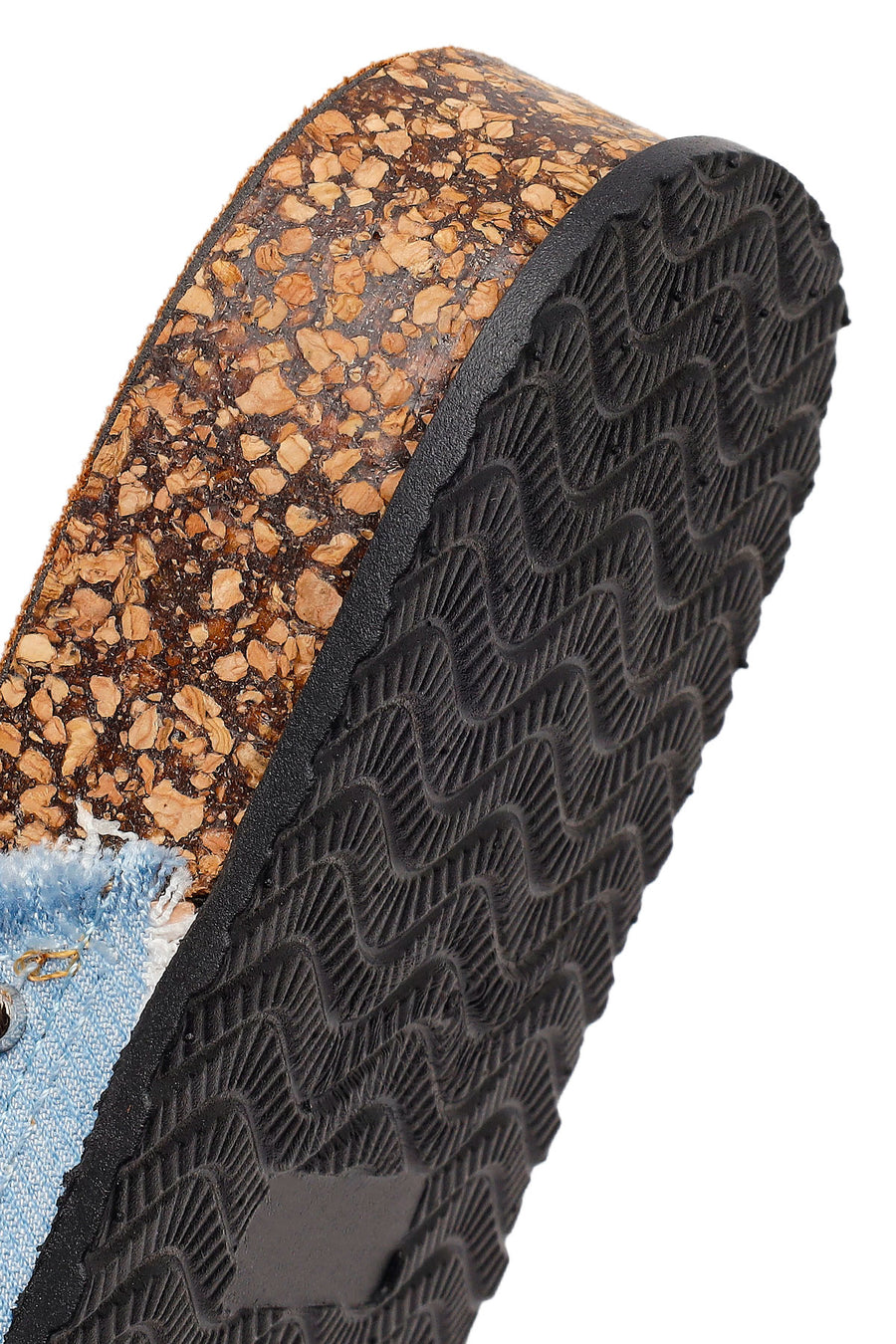 Women's Blue Double Buckle Studded Fabric Slippers
