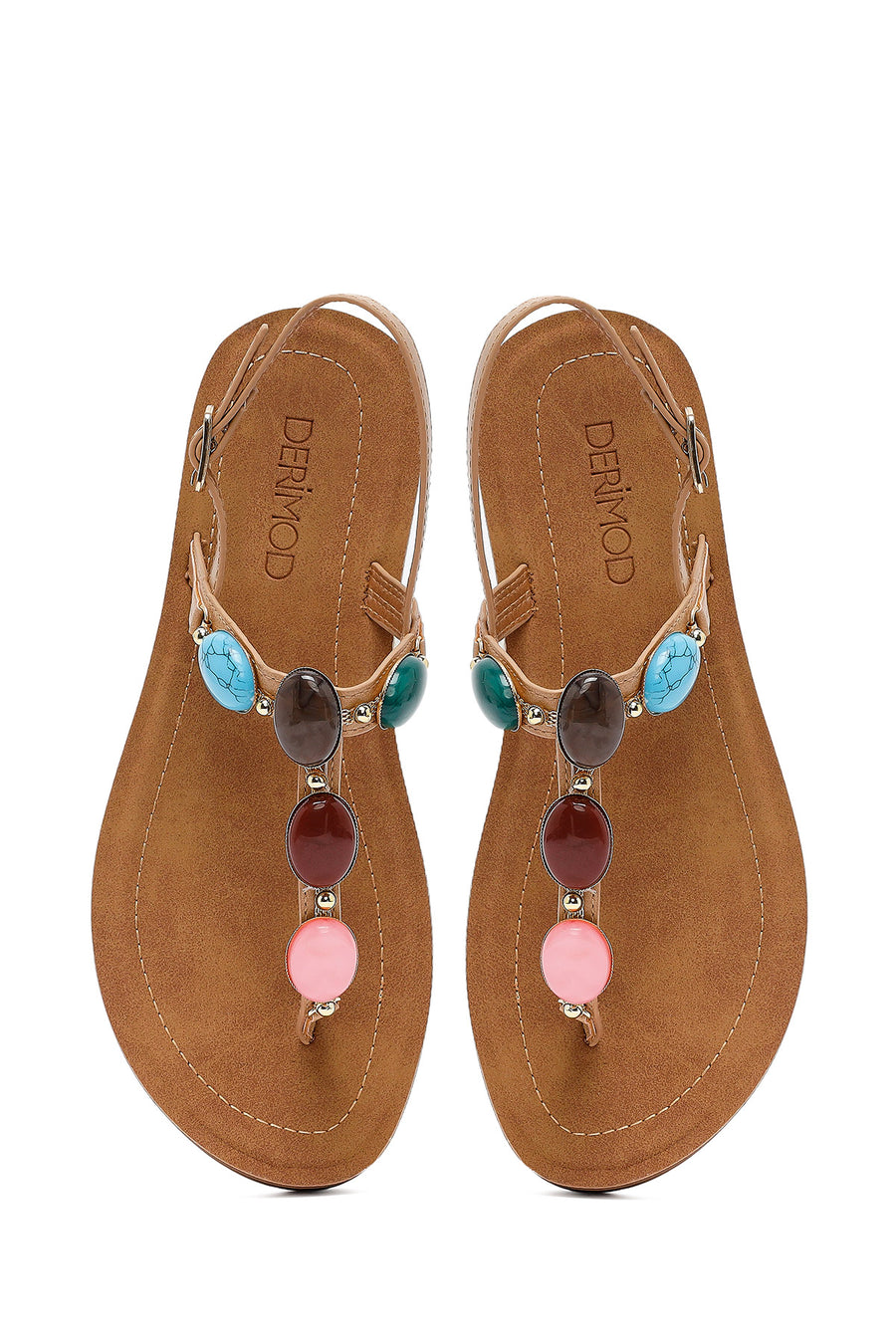 Women's Beige Flip Flop Sandals with Stones