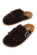 Women's Brown Tassel Suede Leather Slippers | Derimod