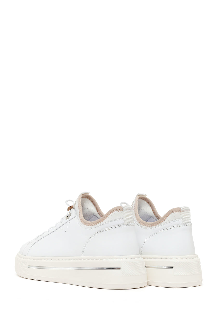 Men's White Lace-up Thick-Sole Leather Sneaker