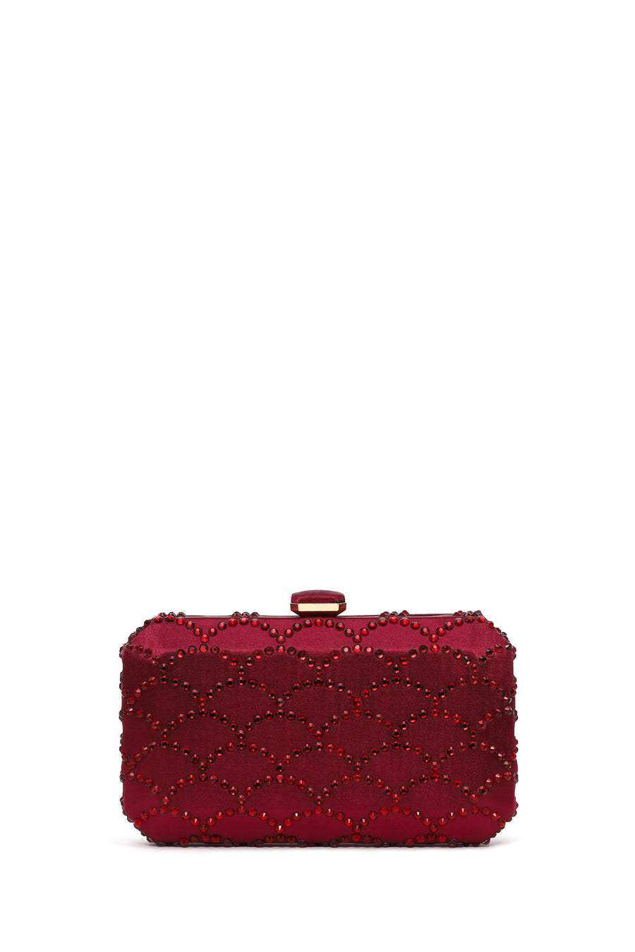 Woman Burgundy Long Chain Strap Stone-Embellished Mini Clutch Evening Bag