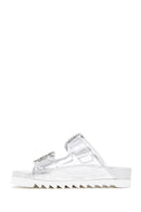 Women's Silver Leather Stone Transparent Slippers | Derimod