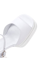 Women's White Leather Plaftorm Thick Heeled Sandals | Derimod