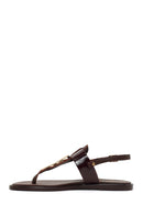 Women's Brown Buckle Thong Leather Sandals | Derimod