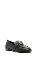 Women's Black Buckled Leather Masculine Loafer | Derimod