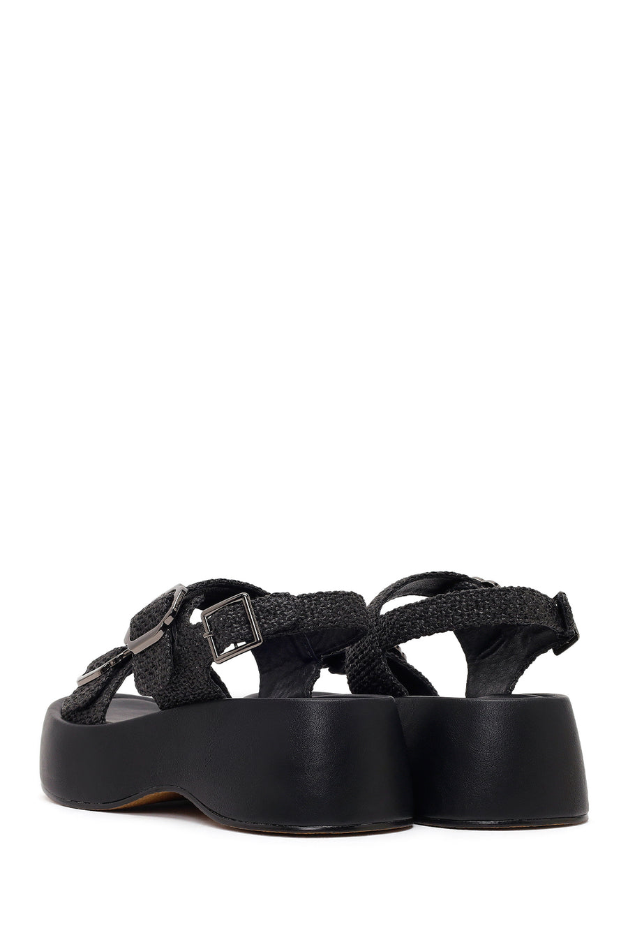 Women's Black Double Buckle Thick-Soled Braided Sandals