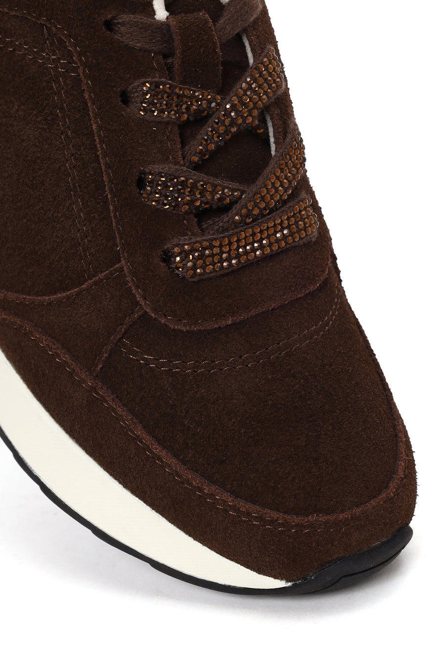 Woman Brown Lace-Up Wedge-Heel Suede Shoe