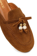 Women's Tan Tassel Suede Leather Slippers | Derimod