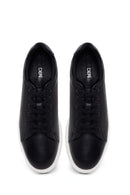 Erkek Siyah Bağcıklı Deri Sneaker | Derimod