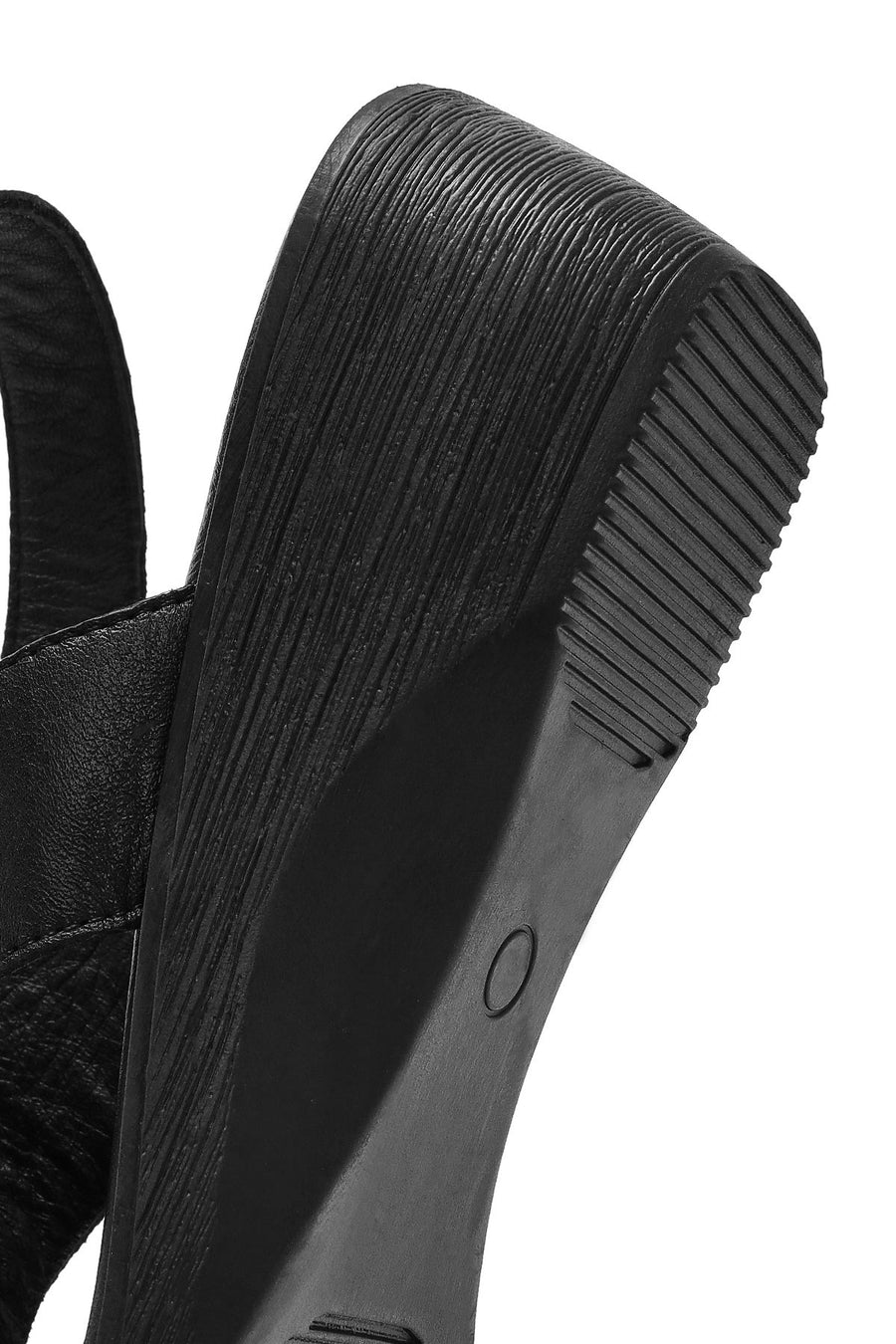 Women's Black Wedge Heeled Leather Sandals