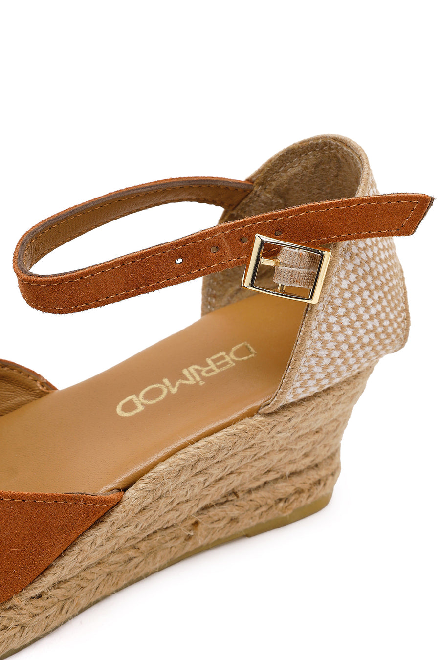 Women's Orange Ankle Strap Wedge Heel Suede Leather Espadrille Sandals