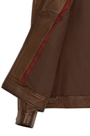 Christ Male Brown Mandarin Collar Leather Jacket | Derimod