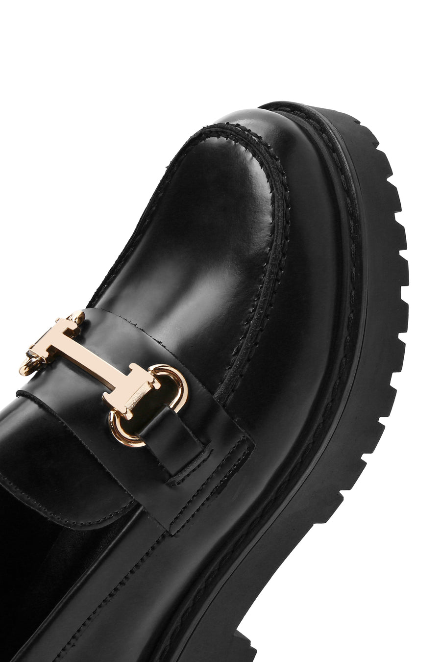 Women's Black Buckle Detailed Thick-Soled Leather Masculine Loafer
