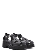 Women's Black Ankle Strap Thick Heel Leather Sandals | Derimod