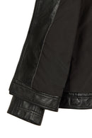 Karl Male Black Zip Closure Notched Collar Leather Jacket | Derimod