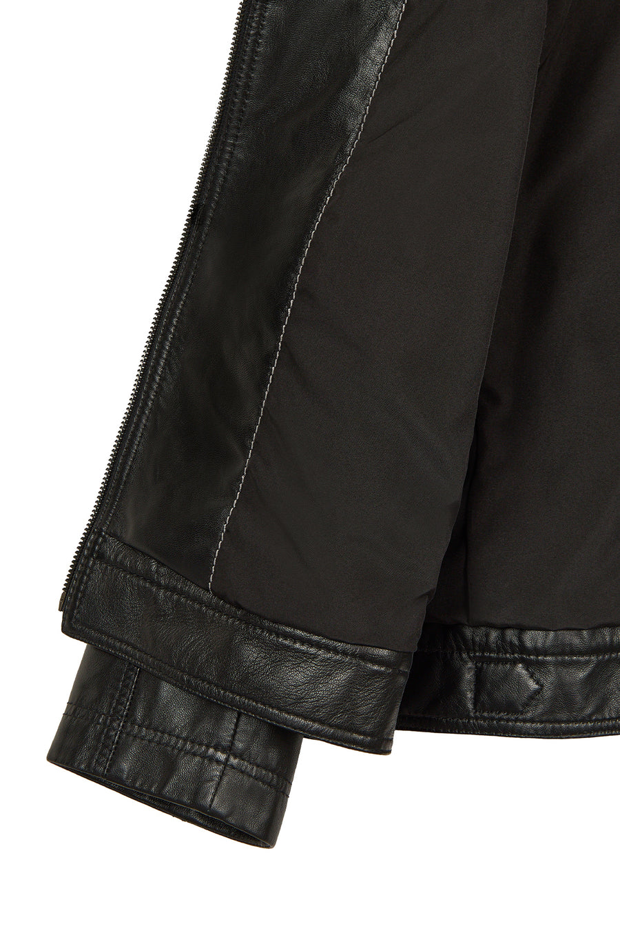 Karl Male Black Zip Closure Notched Collar Leather Jacket