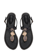 Woman Black Ankle-Buckle Embellished Toe-Post Sandal | Derimod