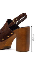 Woman Brown Ankle-Buckle Platform High Thick-Heeled Suede Sandal | Derimod