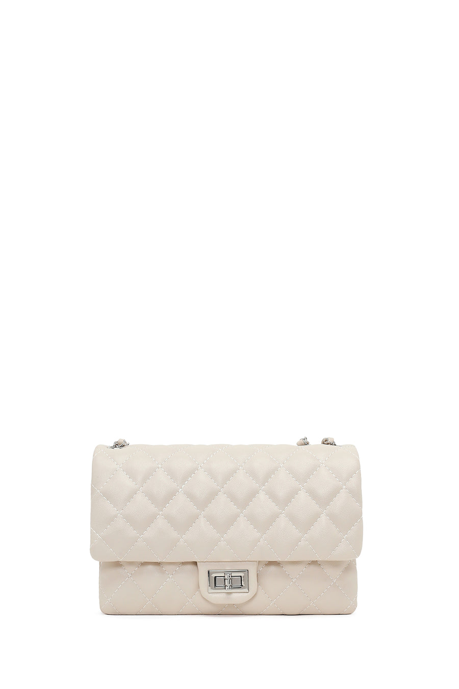 Woman Cream Chain-Strap Quilted Shoulder Bag