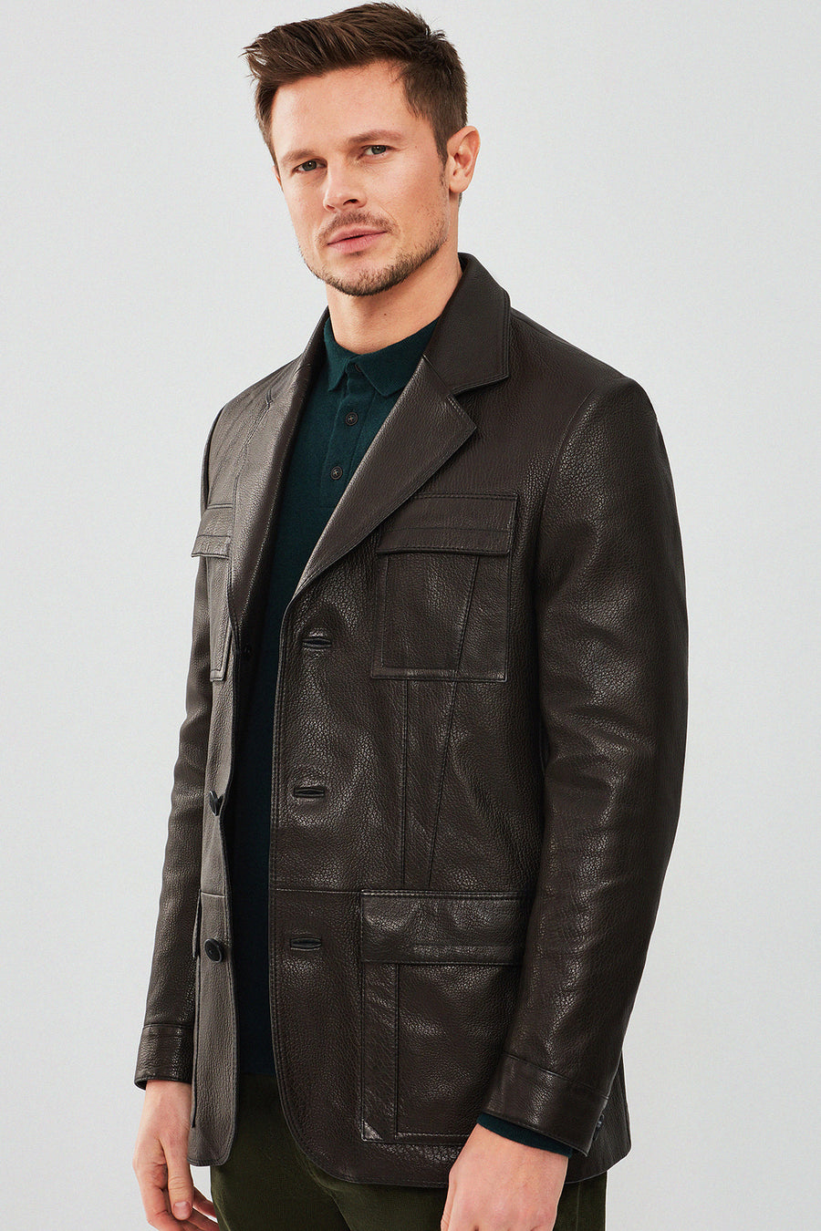 Kane Men's Black Blazer Safari Leather Jacket