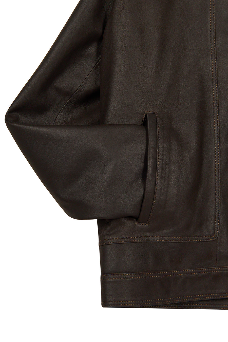 Felibe Male Brown Mandarin Collar Leather Jacket