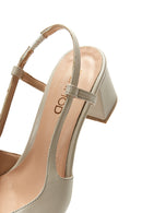 Women's Beige Open-Back Heeled Leather Shoes | Derimod