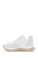 Women's White Suede Detailed Leather Sneaker | Derimod