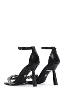 Women's Black Stone Ankle Strap Thin Heel Sandals | Derimod