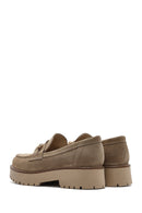 Women's Beige Thick-Soled Accessory Suede Leather Masculine Loafer | Derimod