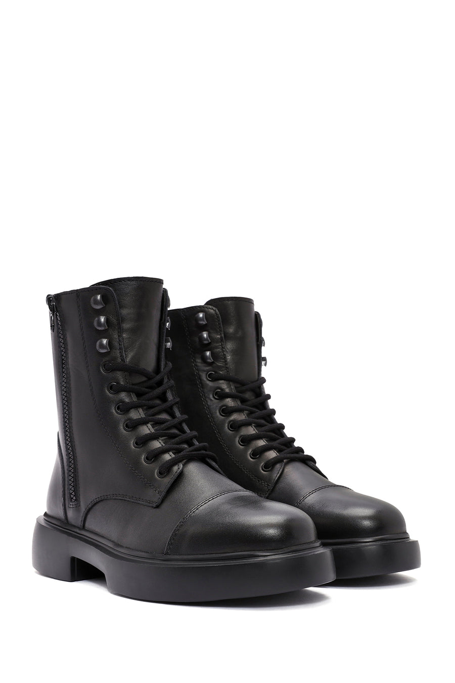 Men's Black Zippered Leather Casual Boots