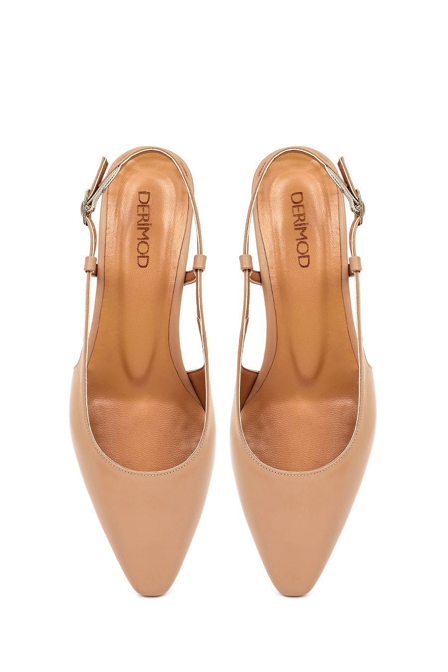 Women's Beige Open Back Short Chunky Heel Leather Ballet Flats