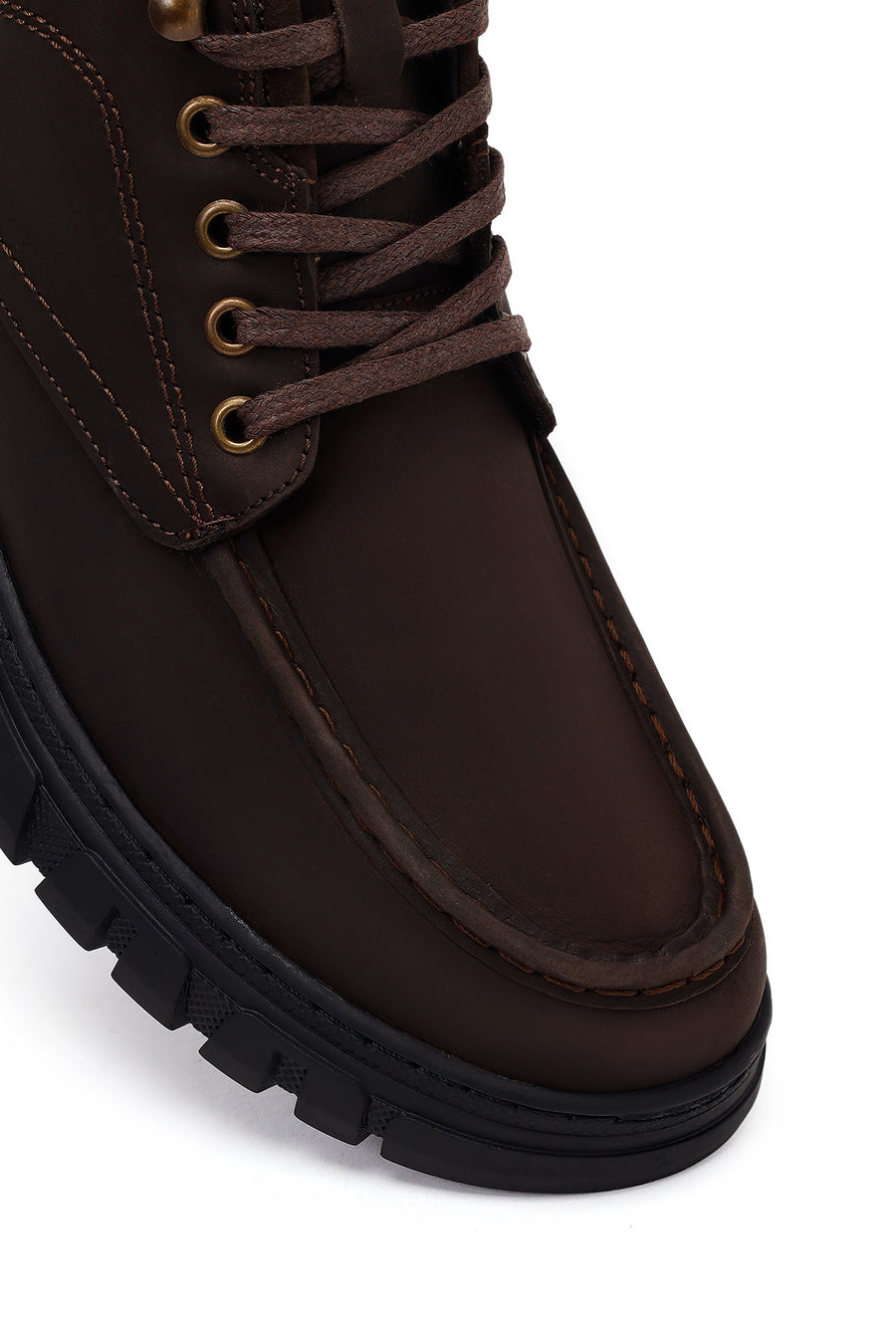 Erkek Kahverengi Bağcıklı Kalın Tabanlı Nubuk Deri Casual Bot
