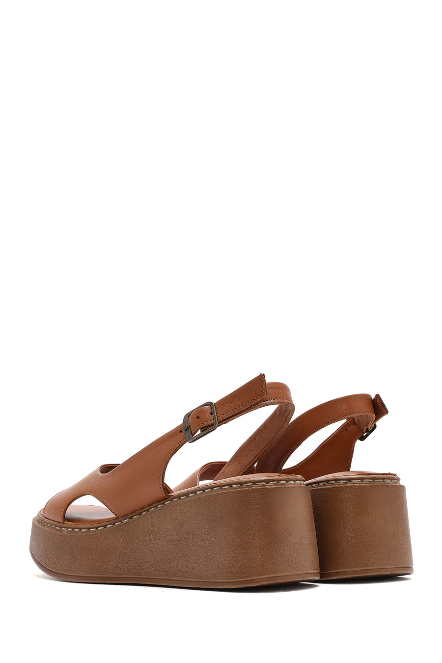 Women's Tan Thick-Soled Leather Comfort Sandals
