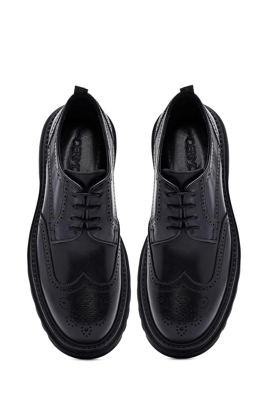 Male Black Lace-Up Thick-Soled Leather Casual Shoes