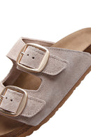 Women's Mink Suede Leather Double Buckle Flat Slippers | Derimod